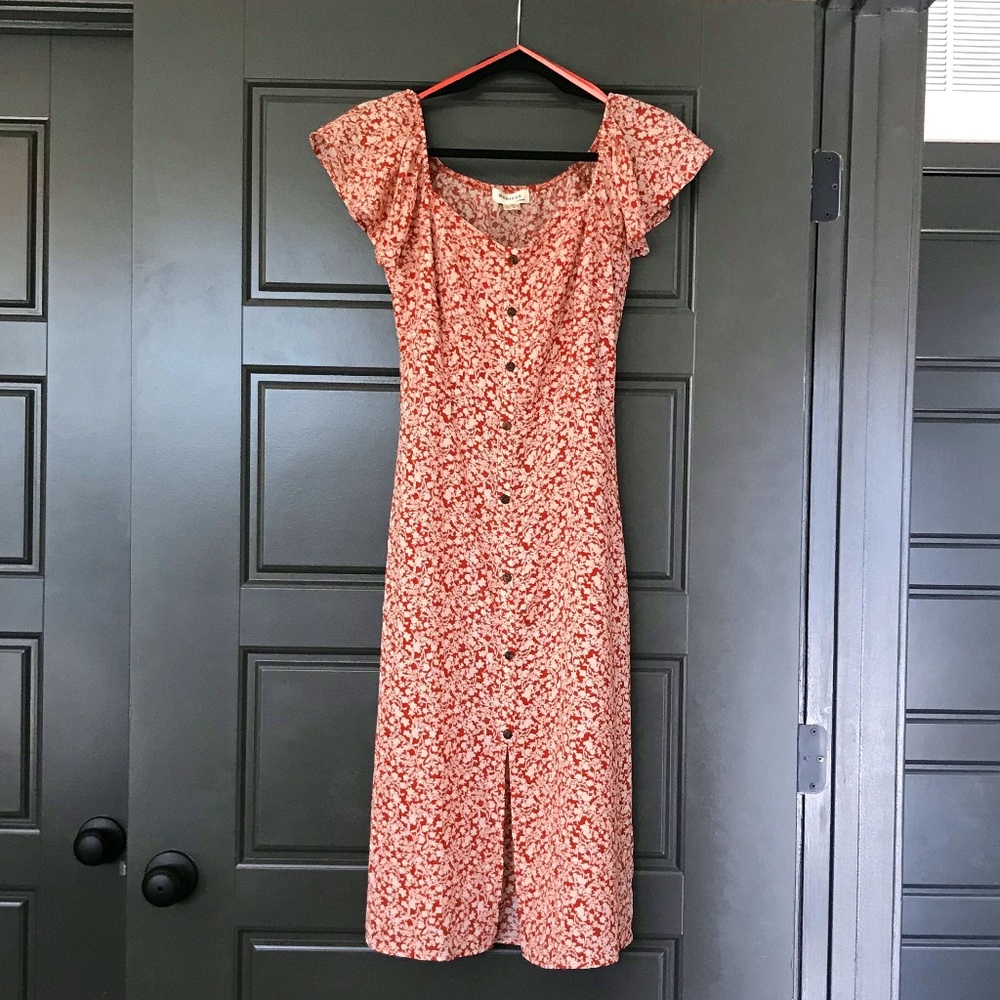 Flowy Burnt Orange with Floral Print Dress NWOT